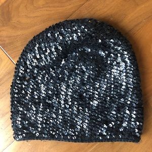 Black sequin beanie